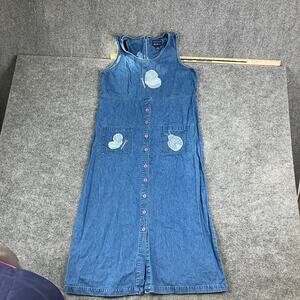 Blue J. Women's Denim Button-Down Sleeveless Midi Dress L Blue Butterfly Y2K